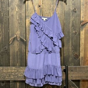 Banana Republic Silk Dress‎ S Petite Purple Ruffles Tiered Waist Tie Party SP